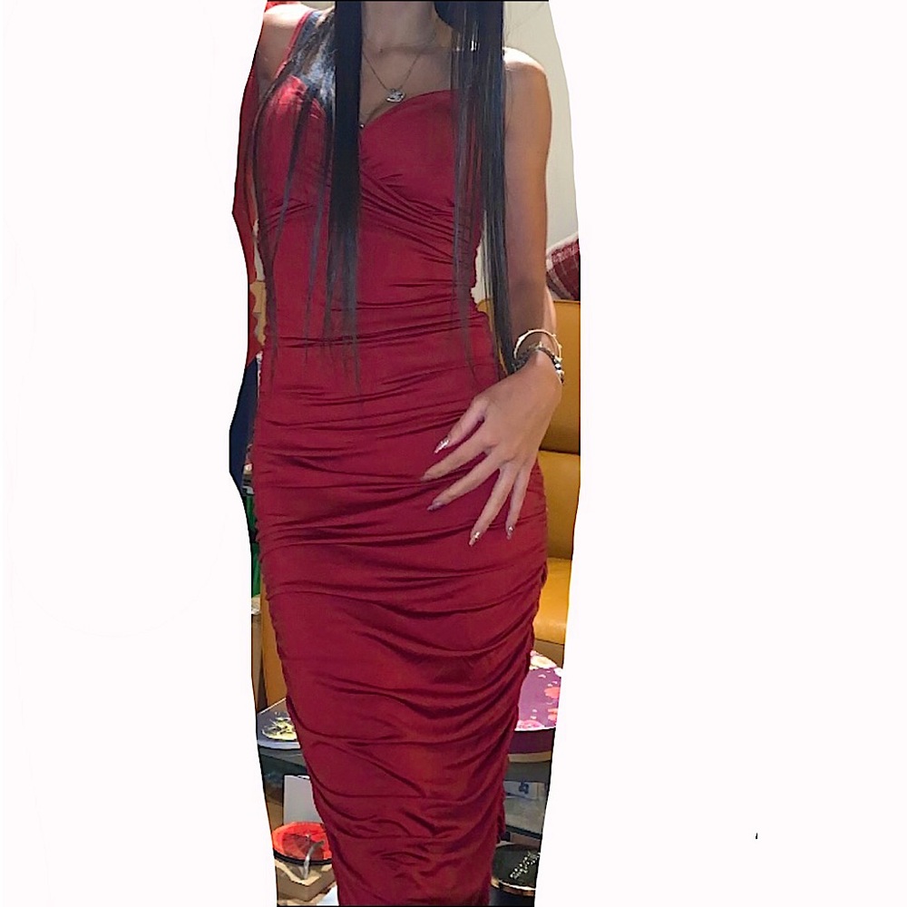 XS maxi red ruched dress